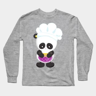 Cooking Panda, Baking Panda, Panda With Pie, Apron Long Sleeve T-Shirt